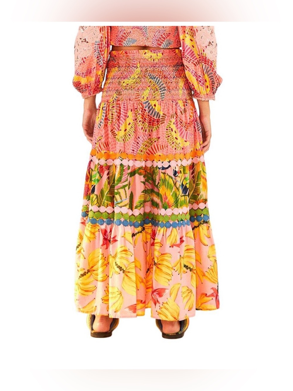 FARM Rio Dotted Bananas Pink Floral & Tropical Tiered Maxi Skirt - Picture 7 of 8